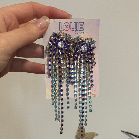 louie love Jewelry - Blue and Silver Statement Earrings